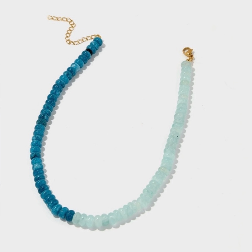 Allie & Bess Luca Two-tone 8mm Blue marbled Blue 16”  Beaded Necklace. New!